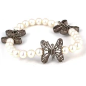 925 Ayar Gümüş İncili Kelebek Telkâri Model Bileklik thumbnail 1