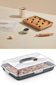 Flosoft Dikdörtgen Kek Pasta Börek Saklama Kabı, Kilitli Borcam Taşıma Kabı Büyük Boy 45cm - 8