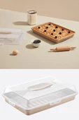 Flosoft Dikdörtgen Kek Pasta Börek Saklama Kabı, Kilitli Borcam Taşıma Kabı Büyük Boy 45cm - 1