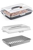 Flosoft Dikdörtgen Kek Pasta Börek Saklama Kabı, Kilitli Borcam Taşıma Kabı Büyük Boy 45cm - 9