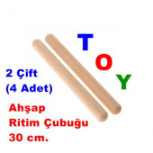 Ahşap Ritim Çubuğu 30 cm. 2 Çift (4 ADET) - 1