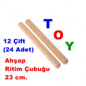 Ahşap Ritim Çubuğu 23 cm. 12 ÇİFT ( 24 Adet ) - 1