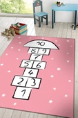Seksek Desenli Kaymaz Deri Taban Oyun Halısı  PEMBE 200X290 - 1