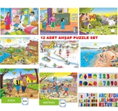 Ahşap Puzzle Seti 12 Li Eğitici Yapboz Seri - 1