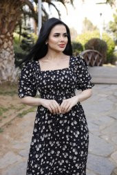 Kare Yaka Viskon Kumaş Gipeli Çiçek Desen Yazlık Elbise (STANDART BEDEN S/M/L/XL BEDEDEN UYUMLU) - 2