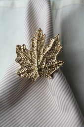 6 Adet Gold Vintage Çınar Yaprağı Metal Peçete Halkası - Napkin Ring - 1