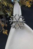 6 Adet Gümüş Kar Tanesi Peçete Halkası - Napkin Ring - 1