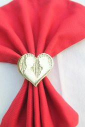6 Adet Gold Heart Valentine Peçete Halkası - Napkin Ring - 1