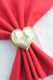 6 Adet Gold Heart Valentine Peçete Halkası - Napkin Ring - 2