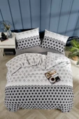 Tabu Home Geometrik Çarşafı Lastikli Antrasit Çift Kişilik Nevresim Takımı - 1