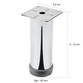 Mobilya Ayağı Metal 15 cm Alttan Ayarlı 42 mm Krom Ayak - 2