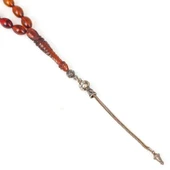 925 Ayar Gümüş Püsküllü Kahverengi Sıkma Kehribar Taşlı Tesbih thumbnail 3