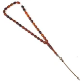 925 Ayar Gümüş Püsküllü Kahverengi Sıkma Kehribar Taşlı Tesbih thumbnail 2