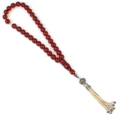 925 Ayar Gümüş Püsküllü Kırmızı Sıkma Kehribar Tesbih thumbnail 2