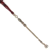 925 Ayar Gümüş Püsküllü Sıkma Kehribar Kırmızı Tesbih thumbnail 3