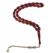 925 Ayar Gümüş Püsküllü Sıkma Kehribar Kırmızı Tesbih thumbnail 1