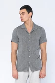 Erkek Regular Fit Düğmeli Kafes Dokuma Kısa Kollu Gömlek - 2