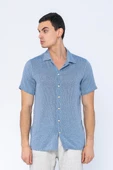 Erkek Regular Fit Düğmeli Kafes Dokuma Kısa Kollu Gömlek - 9