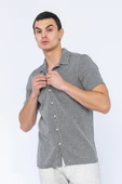Erkek Regular Fit Düğmeli Kafes Dokuma Kısa Kollu Gömlek - 6