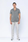 Erkek Regular Fit Düğmeli Kafes Dokuma Kısa Kollu Gömlek - 8