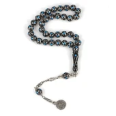 925 Ayar Gümüş İşlemeli Küre Oltu Taşı Tesbih thumbnail 1