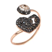 925 Ayar Gümüş Kalpli Yarım Toplu Yüzük thumbnail 1