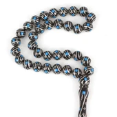 925 Ayar Gümüş İşlemeli Küre Oltu Taşı Tesbih thumbnail 2