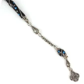 925 Ayar Gümüş Mavi Renk İşlemeli Arpa Kesim Oltu Taş Tesbih thumbnail 3