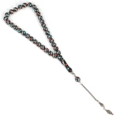 925 Ayar Gümüş İşlemeli Küre Oltu Taş Tesbih thumbnail 2