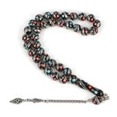 925 Ayar Gümüş İşlemeli Küre Oltu Taş Tesbih thumbnail 1