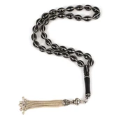 925 Ayar Gümüş Püsküllü Karpuz Dilim Arpa Kesim Oltu Taş Tesbih thumbnail 1