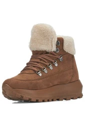 Nstil Günlük Kadın Bot Bağcıklı Kalın Yüksek Topuklu Kürk Astarlı Tırtıklı Taban Nubuk Bootie 1015C - 2