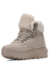 Nstil Günlük Kadın Bot Bağcıklı Kalın Yüksek Topuklu Kürk Astarlı Tırtıklı Taban Nubuk Bootie 1015C - 5