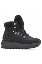 Nstil Günlük Kadın Bot Bağcıklı Kalın Yüksek Topuklu Kürk Astarlı Tırtıklı Taban Nubuk Bootie 1015C - 7