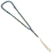 925 Ayar Gümüş Püsküllü Mavi Kehribar Taşlı Tesbih thumbnail 2
