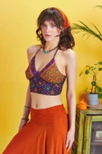Sırtı Açık Boyundan Bağlamalı Etnik Desenli Crop Bluz - 3
