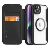Polham Manyetik Kapaklı Kartlıklı MagSafeli iPhone 14 Plus Kılıf,360 Derece Ful Korumalı Cüzdan Kılıf - 1