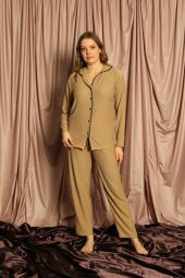 BLUES MODA ÖZEL ÜRETİM IŞILAY KADIN DÜĞMELİ PİJAMA TAKIMI - 1
