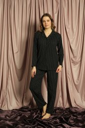BLUES MODA ÖZEL ÜRETİM IŞILAY KADIN DÜĞMELİ PİJAMA TAKIMI - 1