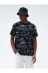 Slogan Baskılı Tişört Bisiklet Yaka Kısa Kollu thumbnail 3