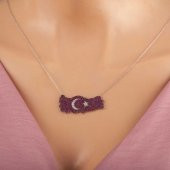 Gümüş Ay Yıldız Türkiye Haritası Kadın Kolye - 1
