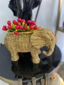 Fil saksı, hasır dokulu sukulent saksı,banyo dekoru, polyester fil saksı - 2