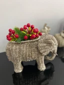 Fil saksı, hasır dokulu sukulent saksı,banyo dekoru, polyester fil saksı - 5