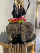 Fil saksı, hasır dokulu sukulent saksı,banyo dekoru, polyester fil saksı - 7