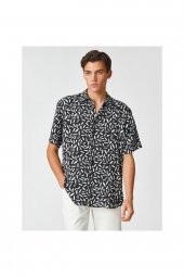 3sam60149hw 9d9 Siyah Desenli Erkek Viskoz Woven Tops Gömlek - 4