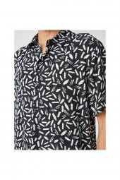 3sam60149hw 9d9 Siyah Desenli Erkek Viskoz Woven Tops Gömlek - 5