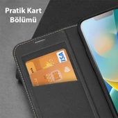 Polham Standlı Cüzdanlı İphone 14 Pro 6.1 Uym Kapaklı Ful Korumalı Kılıf, PU Deri Manyetik Kapak - 8