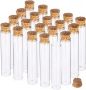 25 Adet 2,2x9cm Cam Tüp Şişe Mantar Tıpalı Geniş Ağızlı - 1