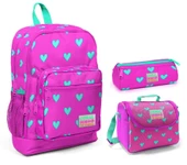 Coral High Pembe Kalp Baskılı Kız Çocuk 3'lü İlkokul Çanta Seti - 1