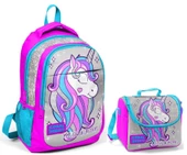 Coral High Kız Çocuk Gri Unicorn Okul Sırt Çantası ve Beslenme Çantası thumbnail 1